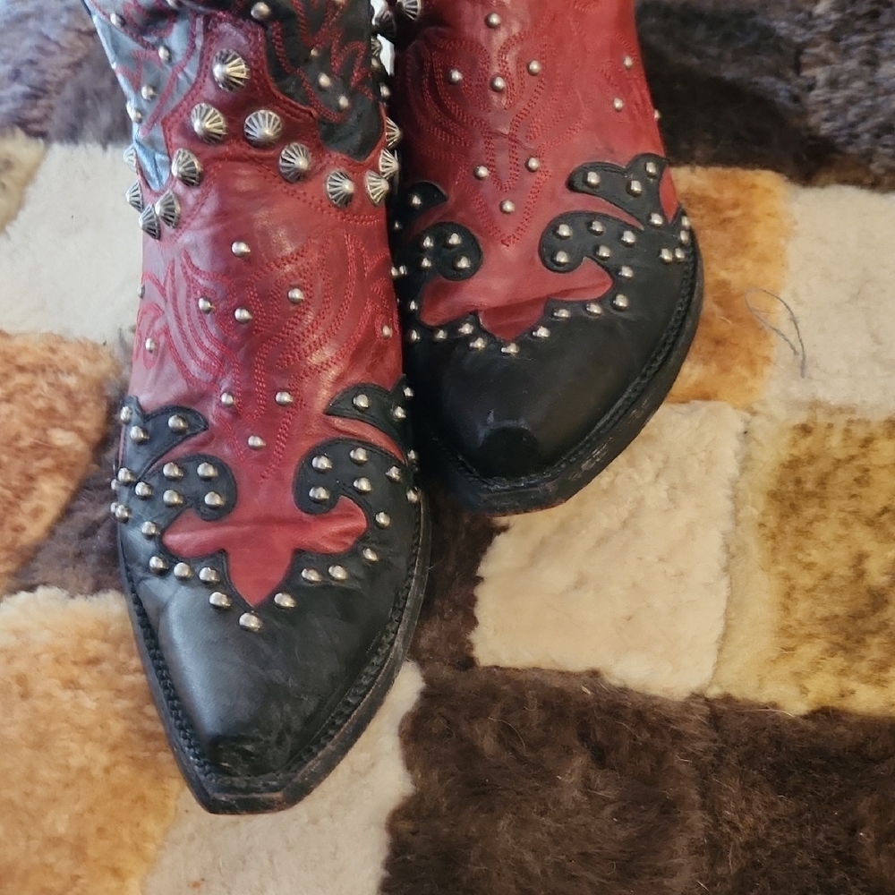 Old Gringo Red and Black Embellished Cowboy Boots - Picture 3 of 7